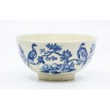 A Worcester sugar bowl, circa 1770-90, printed in blue with the 'Birds in Branches' pattern, 12cm