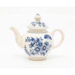 A Worcester miniature teapot and cover, circa 1770, of globe form with plain loop handle, printed in