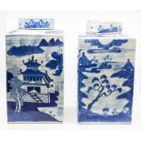 A pair of Chinese blue and white tea caddies and covers, Qianlong, of square section with 'French