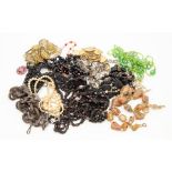 A collection of assorted bead necklaces, including a semi precious irregular shaped bead necklace,