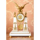 A French Empire style ormolu and white marble mantel clock,