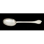 A Charles II silver spoon, with trefoil handle terminal and 'rat tail' to bowl, inscribed 'G.F.