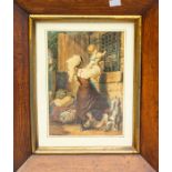 British School, 19th Century Rustic maid and child visit a prison, watercolour Signed M.R. and dated