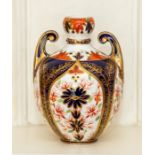 A Derby Crown Imari vase, circa 1880s, of ovoid form with twin scroll handles,decorated with pattern