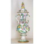 A English porcelain flower encrusted vase and cover, possibly Minton,
