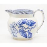 A Wedgwood blue printed jug, circa 1820-30, of ovoid form with moulded strap handle, printed with