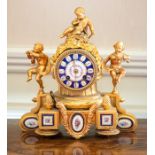 A French ormolu and enamel mantel clock,