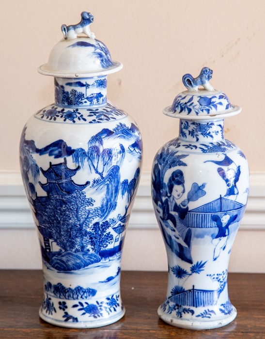 Two Chinese blue and white vases and covers,