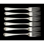 A set of six George III silver table forks, William Sumner, London 1798, Hanovarian pattern,