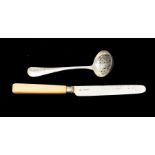 A George V silver sifting spoon, B&S, London 1918, Hanovarian pattern, weight 1oz, together with a