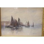 Robert Buchan Nisbet (British, 1857-1942) Fishing vessels in coastal waters, watercolour, signed