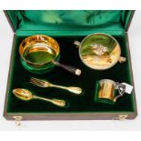 A 19th Century French Imperial Napoleon III silver-gilt five piece campaign set, by Christofle of