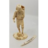 A Japanese late Meiji carved ivory Okimono, signed to base, height 14,8cm together with a Japanese