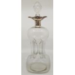 A silver mounted "Cluck-Cluck" decanter, assayed Birmingham 1918, makers mark rubbed, of traditional