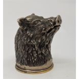 A late 19th/early 20th century Russian silver "wild boars head" stirrup cup, stamped 1896-1908 84