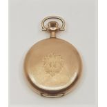 An gold plated Elgin hunter pocket watch, crown wind, having white enamel Roman numeral dial with