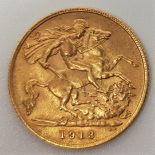 A George V 1913 half sovereign, London mint.