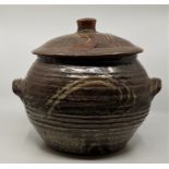 A large David Leach storage jar and cover, 14 inches high, seal marks and signed David Leach to