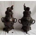 A pair of late 19th cent Japanese bronze incense burners (2)  slight faults.
