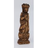 An early European carved bone chess piece, height 10.6cm.