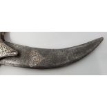 A 19th century Indian dagger, with curved damascus blade, bone grip and koftgari silver inlaid