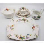 A scarce Tuscan China "Carola Birds" pattern part tea service; comprising twelve each: tea cups,