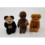 Three vintage Schuco animals, with articulated limbs and head, Panda, Bear and Monkey, heights