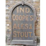 A large pub advertising sign "Ind. Coope's Ale & Stout", painted on oak, height 178.5cm. (as found)