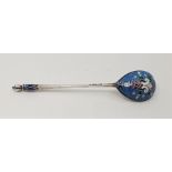 A late 19th century Russian silver and cloisonne enamel spoon, having reverse tapered hexagonal stem