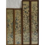 Two pairs of Chinese silk panels,  framed and under glass, heights 60cm and 49cm,(4)
