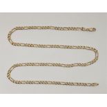 A 9ct. yellow gold Figaro chain, lobster claw clasp, length 57.5cm. (16.3g) Condition: No damage,