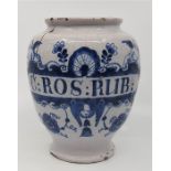 A Deltware drug jar Condition: Chipped, cracsk, major hairlines.