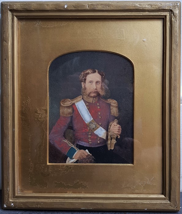 A 19th century portrait of a British Infantry officer, half length, wearing red uniform with gilt - Image 2 of 2