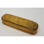An 18th century Dutch brass tobacco tin, length 15.8cm.