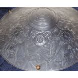 A large Art Deco period moulded glass shade with original ceiling chains