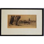 Seymour Haden (1818-1910), "Fulham", etching, imaged 11.2 x 17.7cm, mounted, framed and under glass,