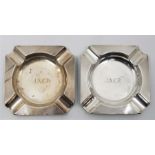 A pair of engine turned square silver ashtrays, by Boodle & Dunthorne, assayed Birmingham 1956-7, (