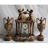 A 19th century Clock marble clock garniture, some fittings loose