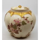 A late 19th century Royal Worcester blush ivory melon shape rose jar and cover, shape 1313, hand
