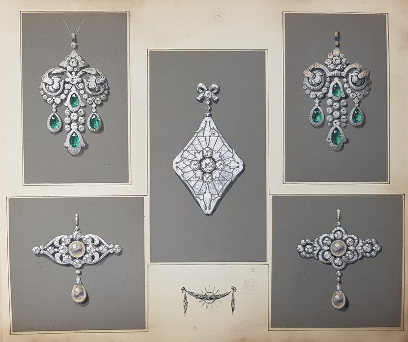 An early 20th century album of hand painted jewellery designs by A.W. Tutt for R.G.Hennell, the - Image 3 of 5