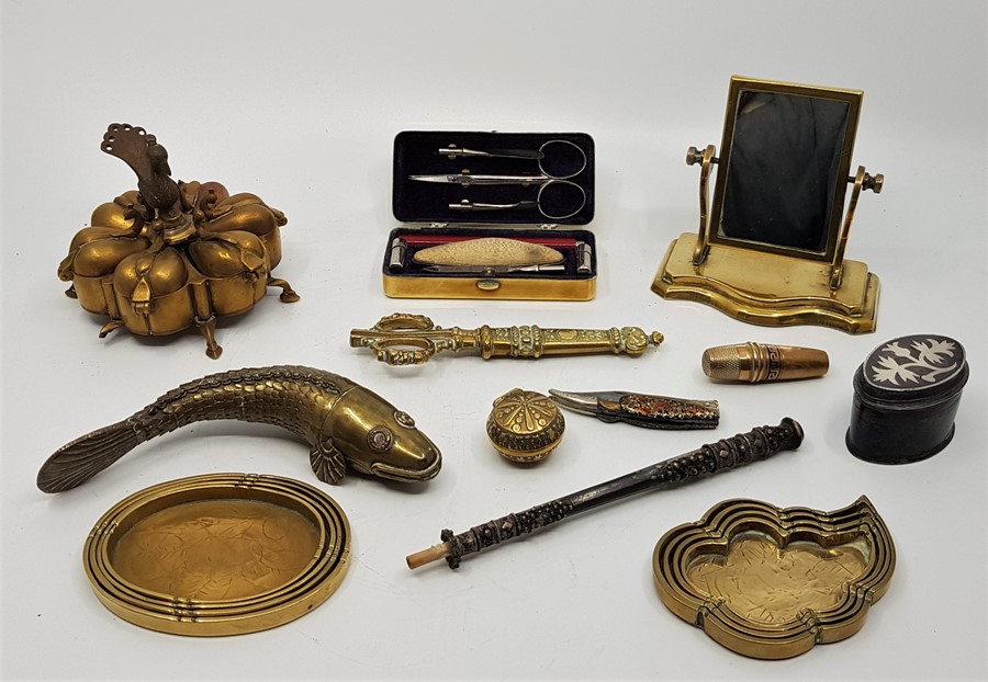 An interesting collection of 19th century brass and other collectibles, to include; Cased beam - Image 4 of 5