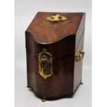 A George III brass mounted mahogany knife box, of traditional form, the interior later converted for