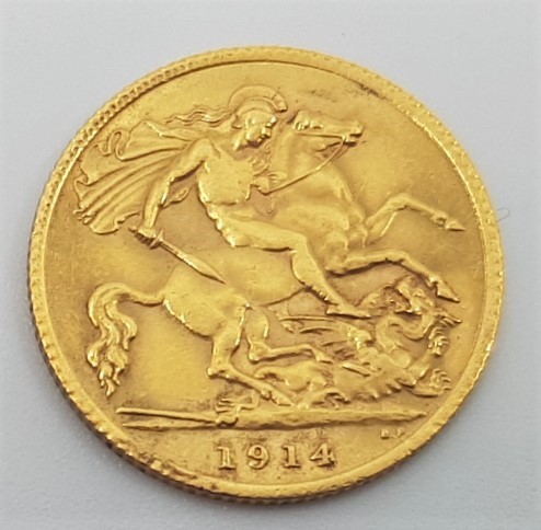 A George V 1914 half sovereign, London mint.