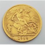 A George V 1914 half sovereign, London mint.