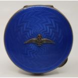 WWII/RAF interest; A silver and blue guilloche enamel compact, by John William Barrett, assayed