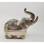 A Cambodian novelty Khmer silver box, fashioned as an elephant, impressed "T90%" to base, length