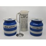 A Green & Co. Cornish ware lidded Macaroni jar, printed mark, together with a similar Cornish ware