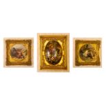 A pair of recent furnishing pictures depicting farmyard animals, in gilt frames marked 'Huggins',