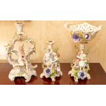 Three items of late 19th Century European hard paste porcelain, to include two candelabra bases