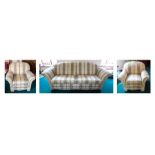 A recent upholstered three piece suite, the sofa with drop arms, width of the latter 240cm Note: